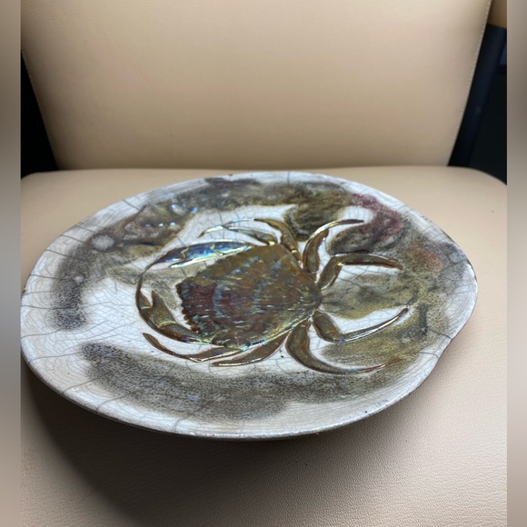 Crab Raku Art Pottery Glazed Decorative Plate Bowl 10 3/4” - Picture 2 of 9